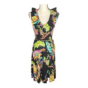 Ralph Lauren Sleeveless Dress Womens Medium Petite Black Paisley Floral Festival